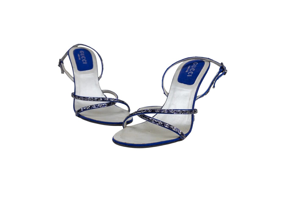 Gucci Purple Satin Crystal Embellished Strappy Sandals Size 6.5
